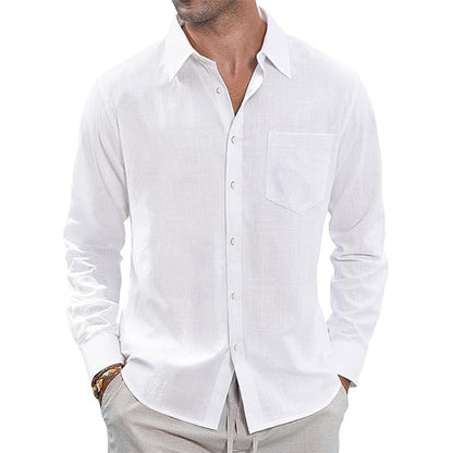 👔Classic Long Sleeve Linen Shirt - Men's Casual Button-Down