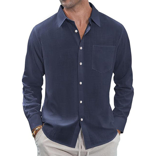 👔Classic Long Sleeve Linen Shirt - Men's Casual Button-Down