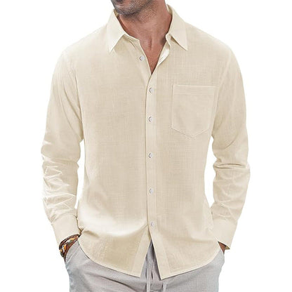 👔Classic Long Sleeve Linen Shirt - Men's Casual Button-Down