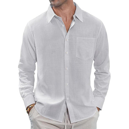 👔Classic Long Sleeve Linen Shirt - Men's Casual Button-Down