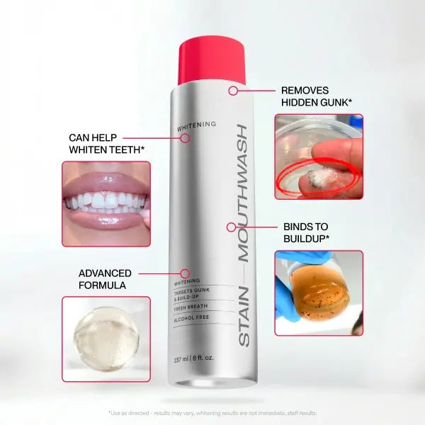 Stain Whitening Mouthwash for White Teeth, Freshens Breath with Essential Oils 237ml