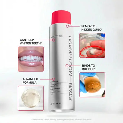 Stain Whitening Mouthwash for White Teeth, Freshens Breath with Essential Oils 237ml