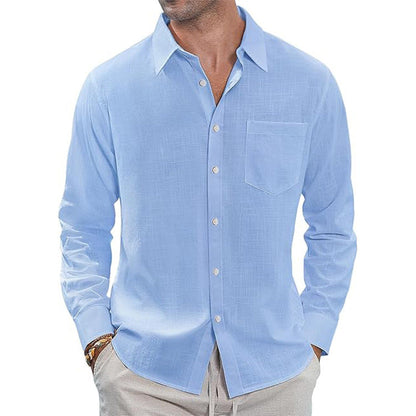 👔Classic Long Sleeve Linen Shirt - Men's Casual Button-Down
