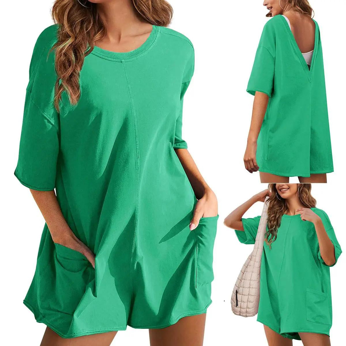 Omoone Women's Oversized Athletic JumpsuitCasual Romper Overall Workout Tee Hot ShortRomper