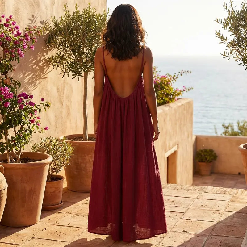 ✨Women's Solid Color Cami Lounge Dress, Elegant Sleeveless Long Dress for Summer, Ladies Sleepwear for Indoor Wear