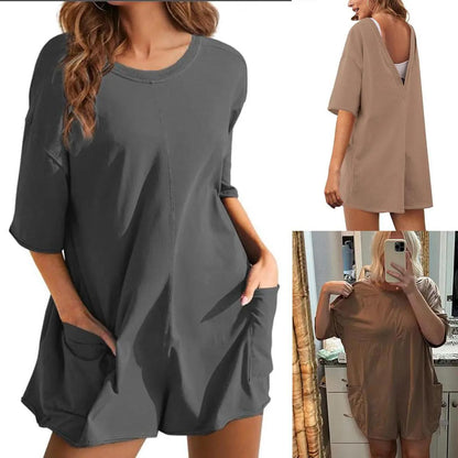 Omoone Women's Oversized Athletic JumpsuitCasual Romper Overall Workout Tee Hot ShortRomper