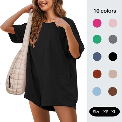 Omoone Women's Oversized Athletic JumpsuitCasual Romper Overall Workout Tee Hot ShortRomper