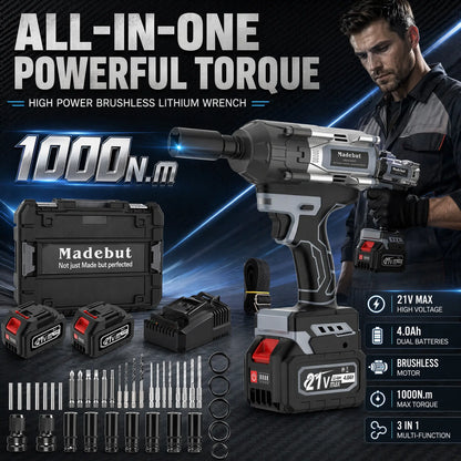 💥LAST DAY SALE 50% OFF🔧1000N.m Cordless Impact Wrench, All-Metal Cordless Impact Gun with 2*4.0Mah