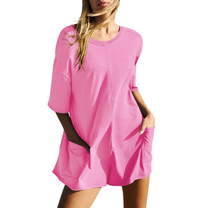 Omoone Women's Oversized Athletic JumpsuitCasual Romper Overall Workout Tee Hot ShortRomper