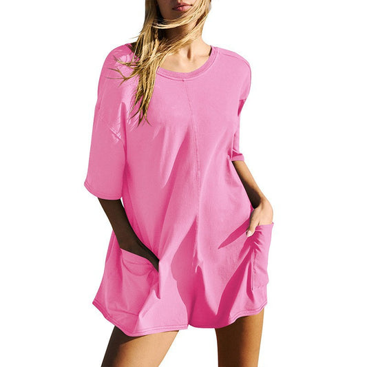 Omoone Women's Oversized Athletic JumpsuitCasual Romper Overall Workout Tee Hot ShortRomper