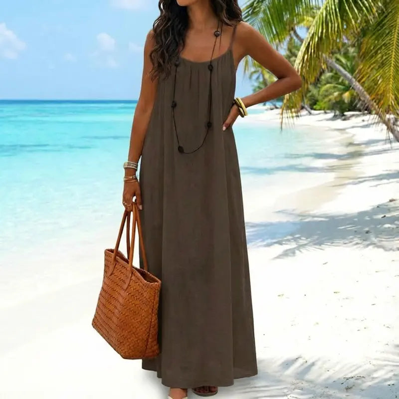 ✨Women's Solid Color Cami Lounge Dress, Elegant Sleeveless Long Dress for Summer, Ladies Sleepwear for Indoor Wear