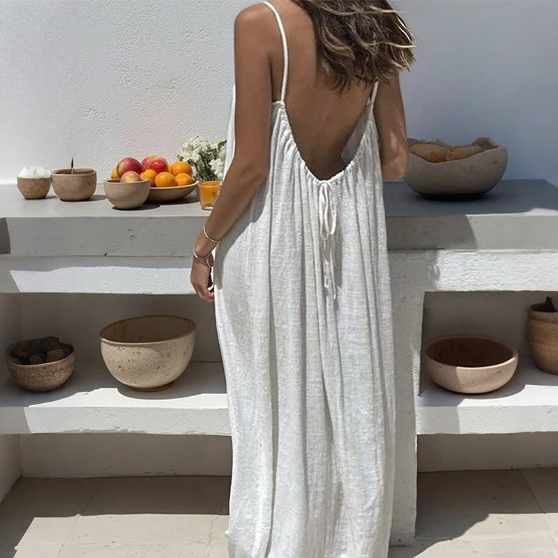 ✨Women's Solid Color Cami Lounge Dress, Elegant Sleeveless Long Dress for Summer, Ladies Sleepwear for Indoor Wear