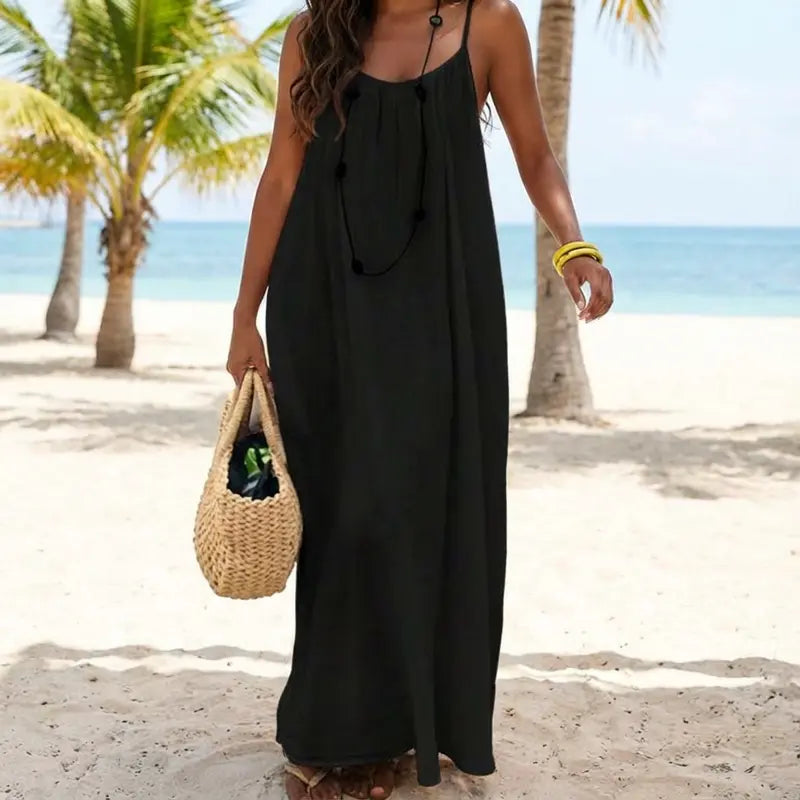 ✨Women's Solid Color Cami Lounge Dress, Elegant Sleeveless Long Dress for Summer, Ladies Sleepwear for Indoor Wear