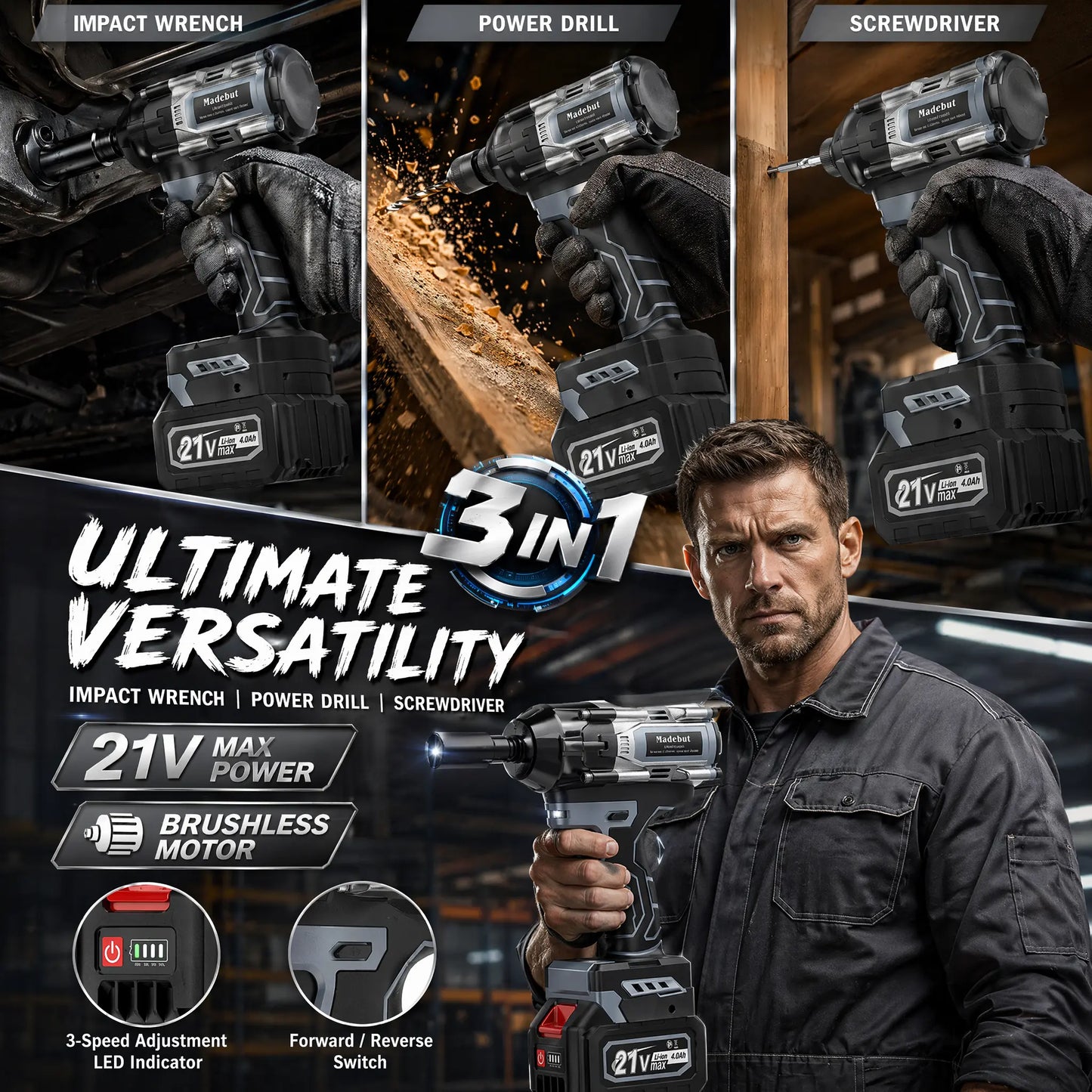 💥LAST DAY SALE 50% OFF🔧1000N.m Cordless Impact Wrench, All-Metal Cordless Impact Gun with 2*4.0Mah