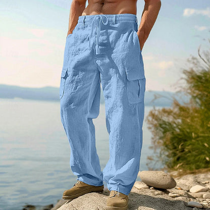 Men's Linen Cargo Pants Casual Summer Beach Pants