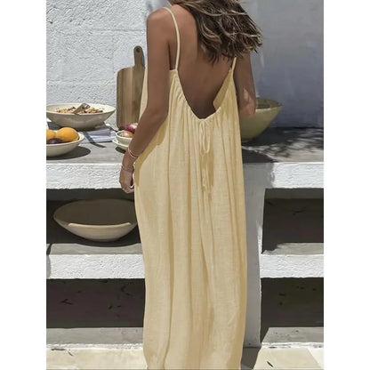 ✨Women's Solid Color Cami Lounge Dress, Elegant Sleeveless Long Dress for Summer, Ladies Sleepwear for Indoor Wear