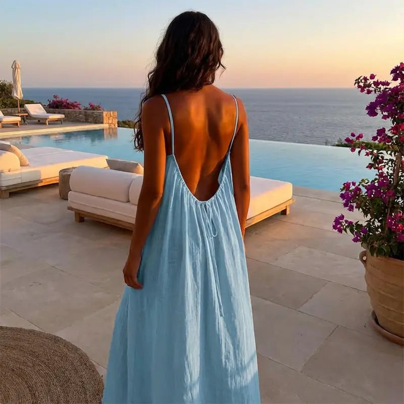 ✨Women's Solid Color Cami Lounge Dress, Elegant Sleeveless Long Dress for Summer, Ladies Sleepwear for Indoor Wear