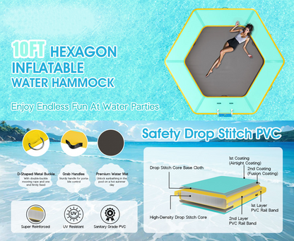 ✨LAST DAY PROMOTION ✨Hexagon/Circle/Triangle Inflatable Water Hammock for Adults, Floating Raft Dock Platform with Mesh