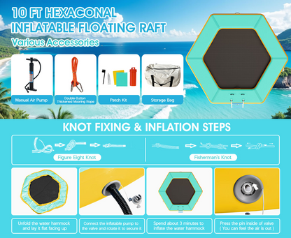 ✨LAST DAY PROMOTION ✨Hexagon/Circle/Triangle Inflatable Water Hammock for Adults, Floating Raft Dock Platform with Mesh