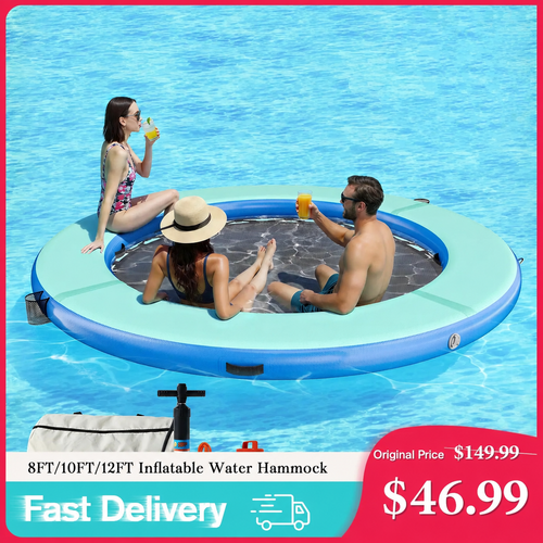 ✨LAST DAY PROMOTION ✨Hexagon/Circle/Triangle Inflatable Water Hammock for Adults, Floating Raft Dock Platform with Mesh