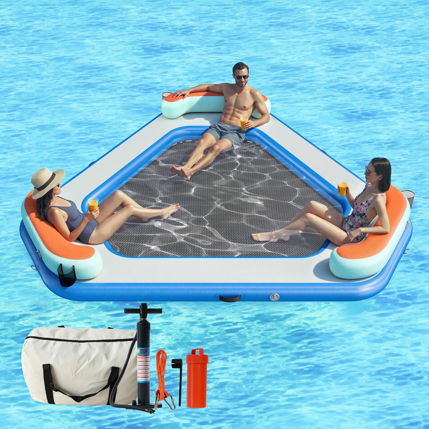 ✨LAST DAY PROMOTION ✨Hexagon/Circle/Triangle Inflatable Water Hammock for Adults, Floating Raft Dock Platform with Mesh