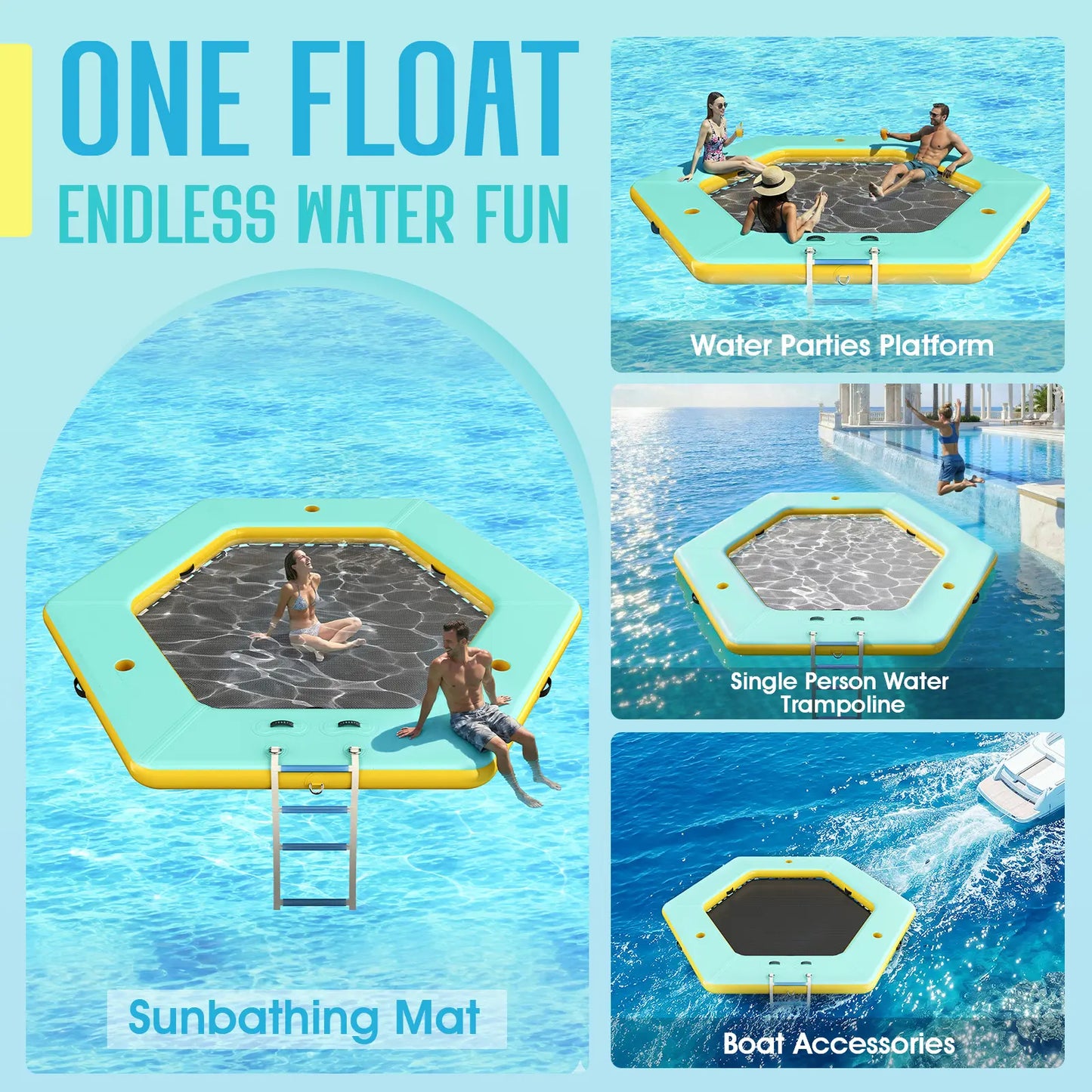 ✨LAST DAY PROMOTION ✨Hexagon/Circle/Triangle Inflatable Water Hammock for Adults, Floating Raft Dock Platform with Mesh