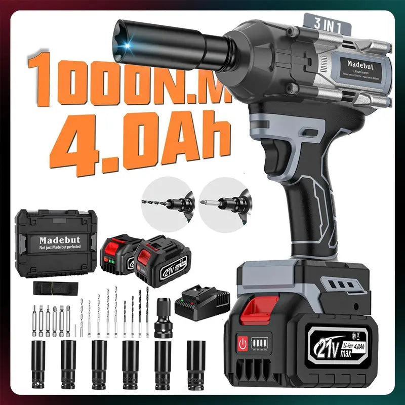 💥LAST DAY SALE 50% OFF🔧1000N.m Cordless Impact Wrench, All-Metal Cordless Impact Gun with 2*4.0Mah