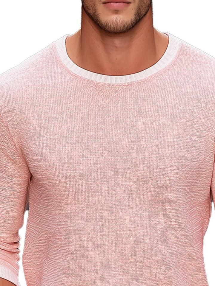 Men's round neck contrast color casual pullover sweater