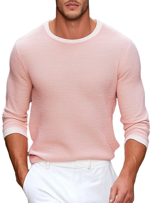 Men's round neck contrast color casual pullover sweater