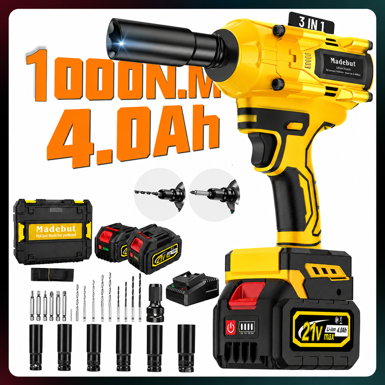 💥LAST DAY SALE 50% OFF🔧1000N.m Cordless Impact Wrench, All-Metal Cordless Impact Gun with 2*4.0Mah
